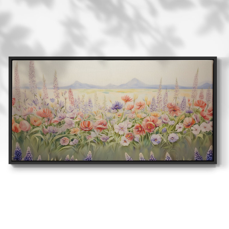 Botanical Series-CCXLV- Toile tendue avec châssis tendue - Prêt à accrocher, H 25 po x l 49 po, Noir