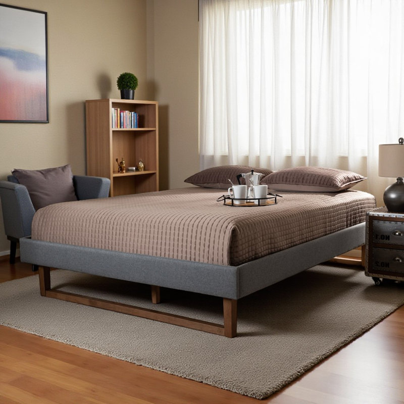 Winchester Queen Platform Bed Frame, Mid-Century Modern Gray, 14.67'' H X 63.54'' W X 82.22'' L, Queen, Gray