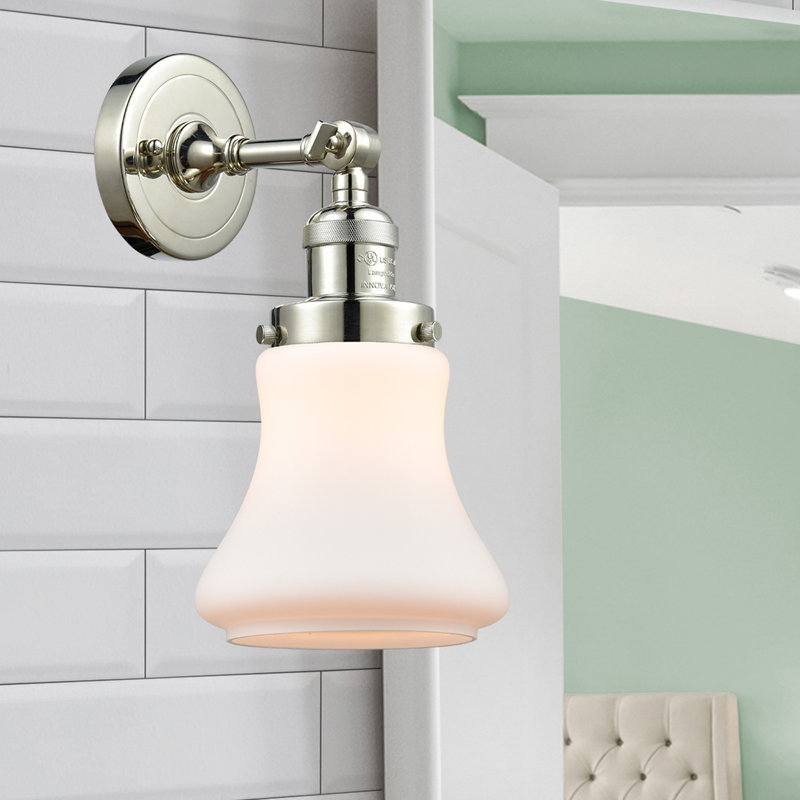 Edda Dimmable Bath Sconce, 60 Watt Vintage Incandescent Bulb, Polished Nickel, Matte White