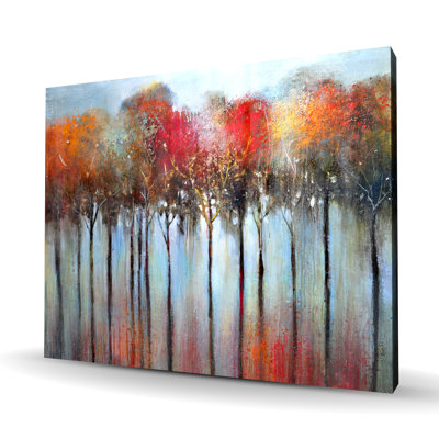 Forêt abstraite et colorée - Toile d'arbres rouges pour la décoration intérieure