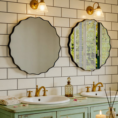 Round Wall Mirror 32inch, Black Metal Frame Modern Decorative Mirror For Bathroom, Living Room, Bedroom, Hallway – Minimalist Circle Vanity Mirror With Hd Glass