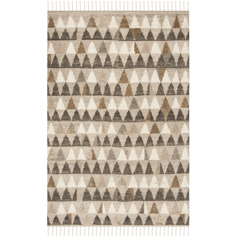 Tapis ivoire en laine / coton noué à la main Amarionna, Rectangle 5 pi x 8 pi