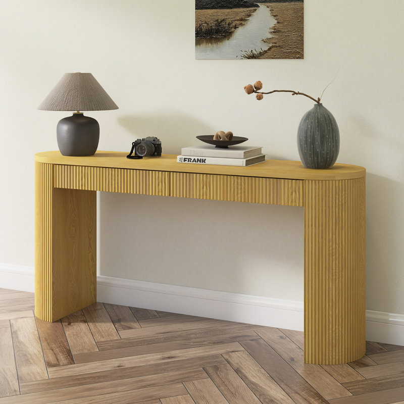 Console sophistiquée avec placage de pin et rayures verticales, Bois naturel