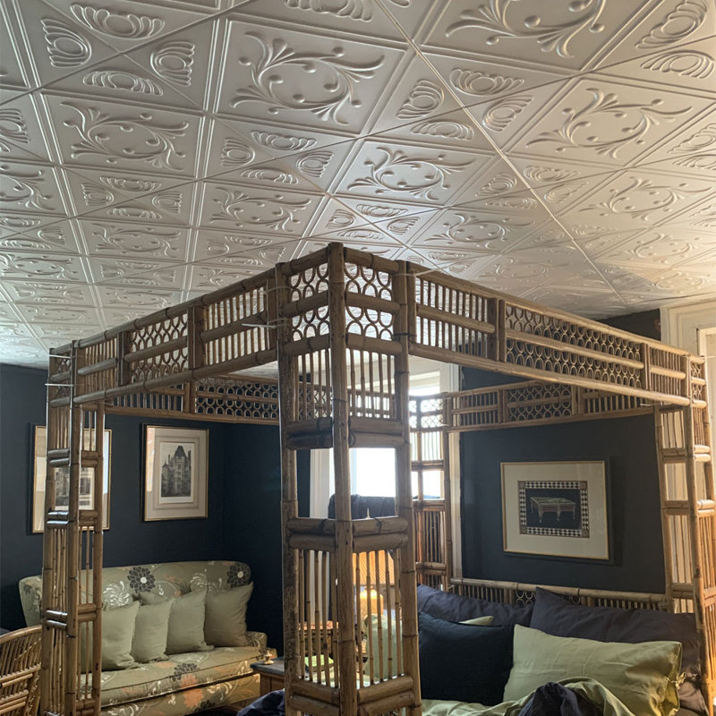 Carreau de plafond en polystyrène à coller 1,6 pi x 1,6 pi Diamond Wreath, Noir mat