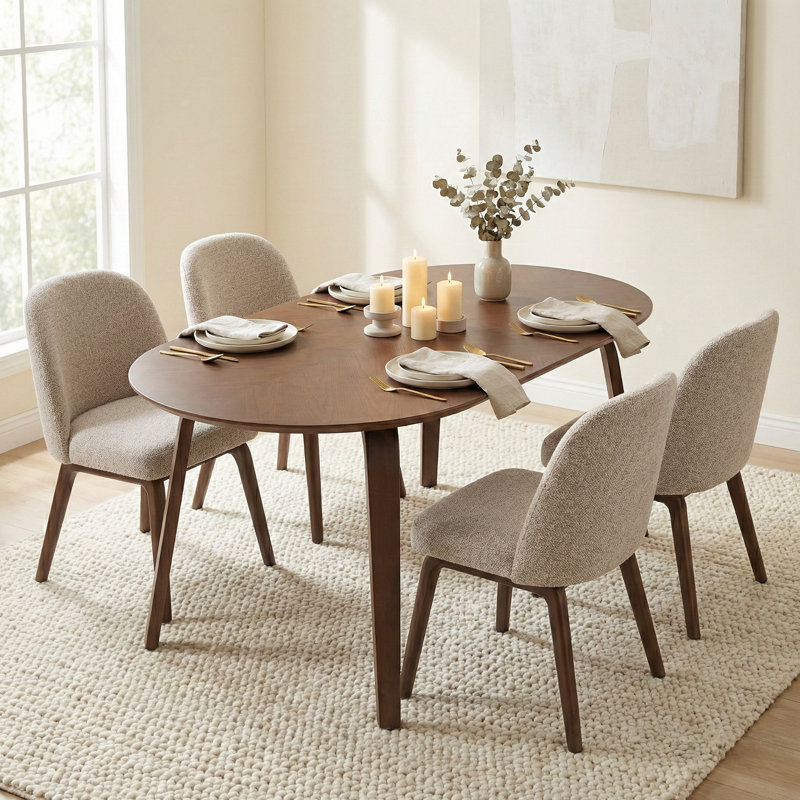 Hearthwood Set of Two Walnut Effect Ash Wooden Frame Dining Chairs, Cream