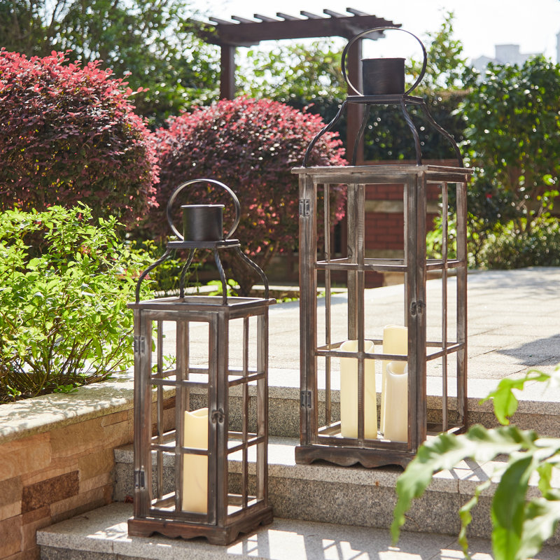35.50''H Wood/Metal Farmhouse Tabletop Lanterns, Black