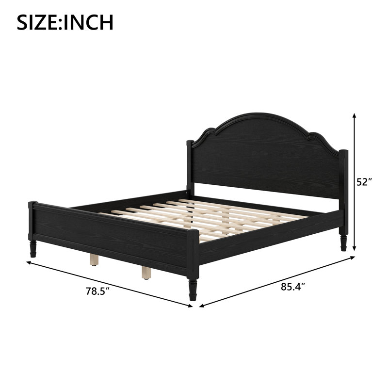 Structure de lit plateforme en bois massif avec tête et pied de lit en arche, support à lattes, sans sommier, Très grand lit