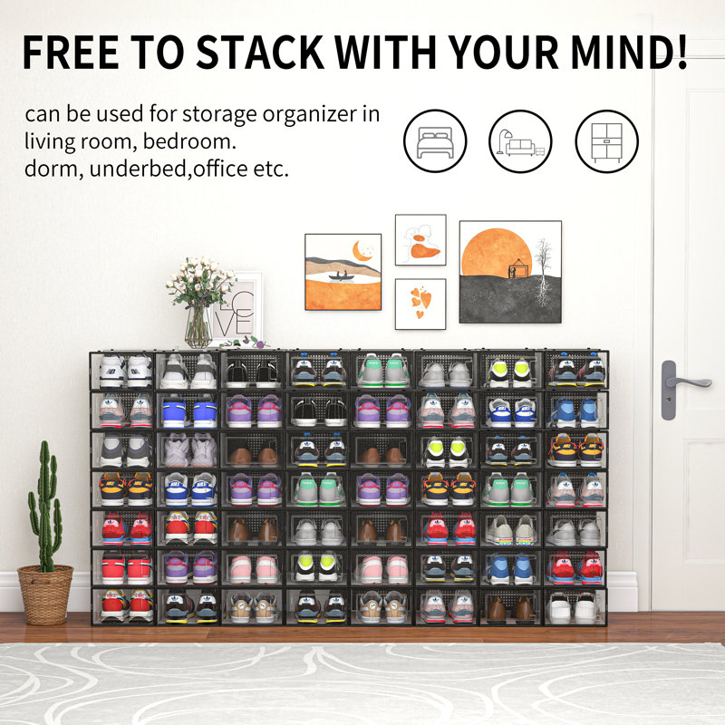 Boîte de rangement pour chaussures empilable, Transparent/blanc