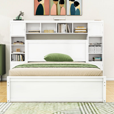 Wood Platform Bed with Built-in Outlets and Ample Storage