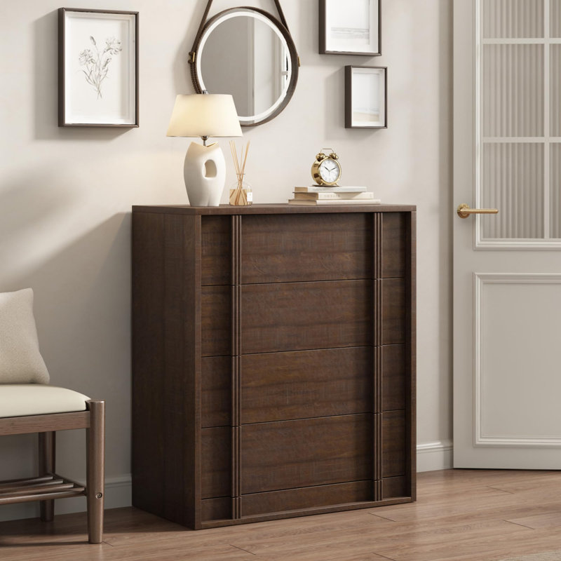 Table de chevet avec tiroirs pour chambre à coucher, table de chevet moderne avec poignée verticale, Brown