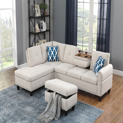 98" Wide Left Hand Facing Sofa & Chaise With Ottoman