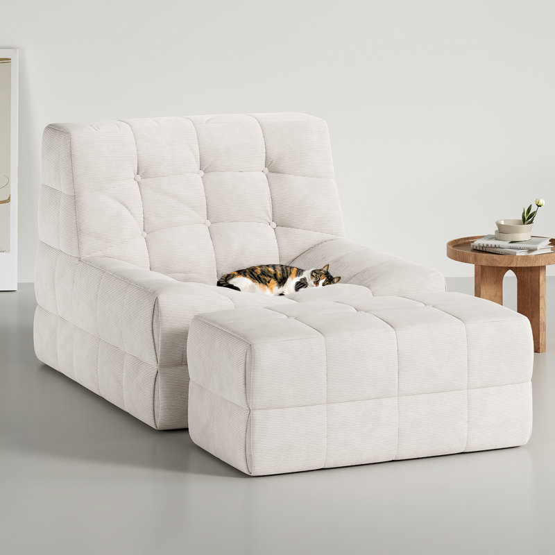 Chaise longue rembourrée 32,5 "avec repose-pieds, Beige