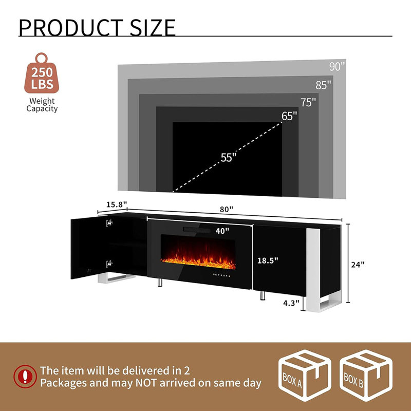 Pittston Unfinished with Fireplace Included, Black, 80"