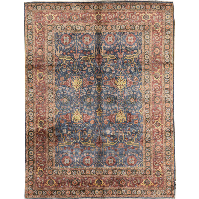 Tapis bleu et rouge noué à la main de haute qualité