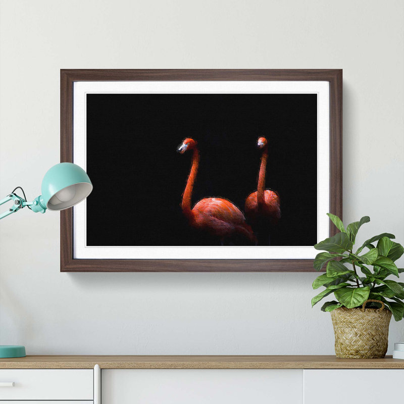Pink Flamingos - Picture Frame Painting Print, 48cm H x 65cm W x 2cm D, Walnut Framed