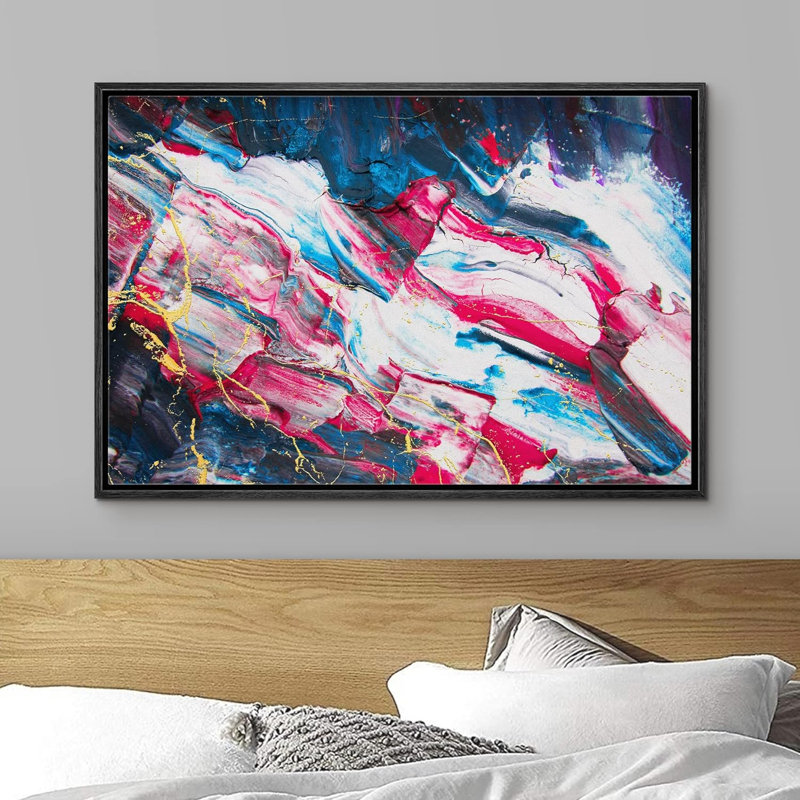 «Vibrant Blue Pink Neon Paint Stroke Abstract Shapes Illustration Modern Art Bohemian Colorful» sur, Noir, H 24 po x l 36 po