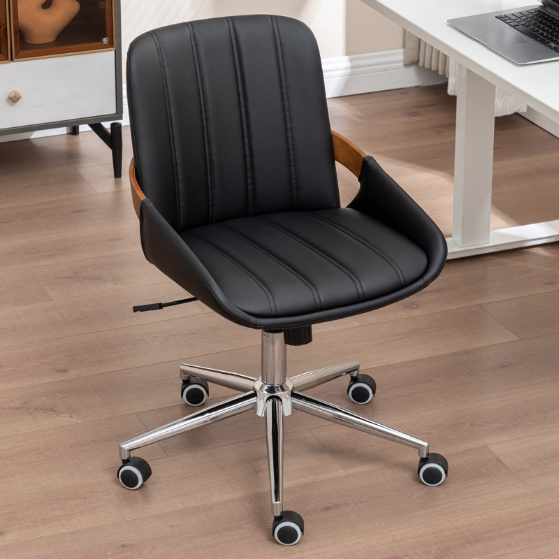 Home Office Chair - Upholstered Faux Leather Back Desk Chair, Ergonomic Executive Chair with Lumbar Support, Black