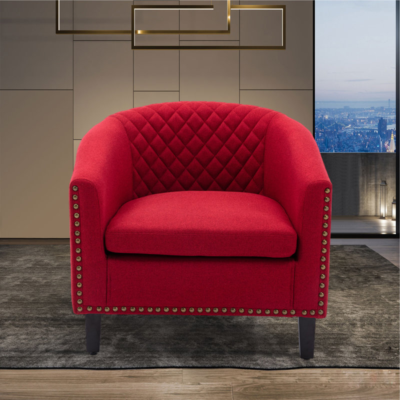 Upholstered Barrel Chair, Red 100% Linen