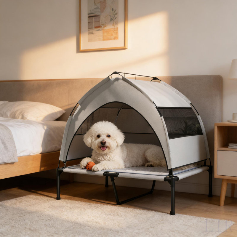 Pet Cot With Pad,Elevated Portable Dog Cot, Small (35.03" H x 36.22" W x 29.52" D)