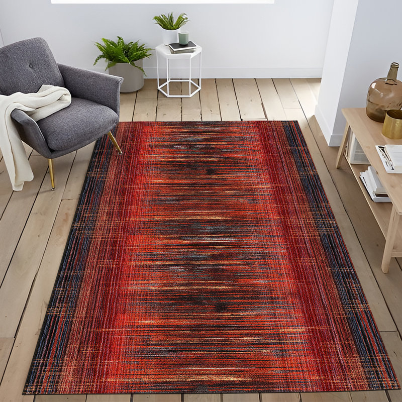 Tapis décoratif à rayures rouges et noires, Rectangle 5 pi 1,02 po x 7 pi 6,55 po
