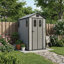 Outdoor Resin Storage Shed, Heavy-Duty Plastic Shed with Reinforced Floor, Windows & Mesh Vents, Lockable Door, Garden Shed