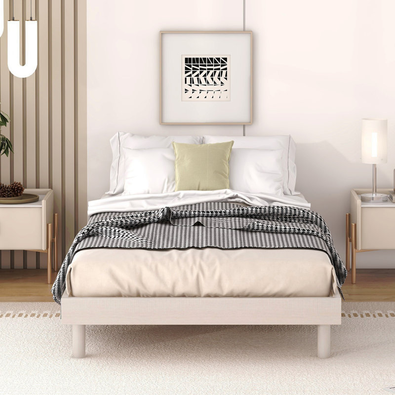 Structure de lit plateforme flottante de conception moderne, Lit simple, Blanc