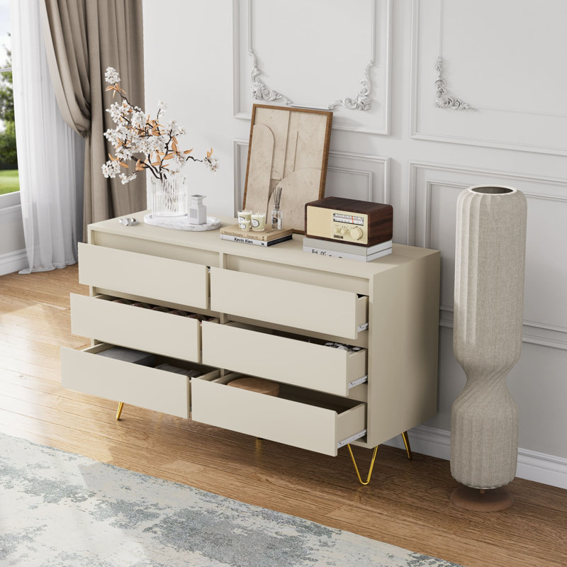 120 cm W Chest of 6 Drawers, Cream