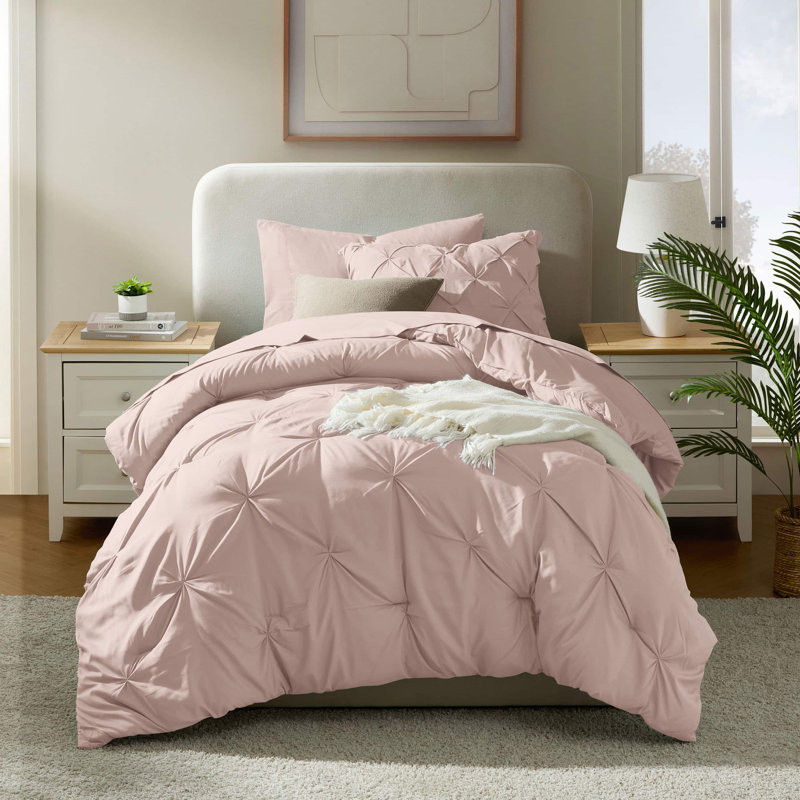 Ensemble d'édredon plissé avec draps Bed-in-a-Bag, Pêche / beige, Édredon simple très long + 4 pièces supplément
