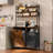 srping Kitchen Bakers Rack With Storage Drawers And Power Outlet, 65.8”Coffee Bar Cabinet With 6 Hooks, Microwave Stand With Tilt Out Trash Can Cabinet For Dining Room Living Room, Fits 10-Gallon Bins-1714929851
