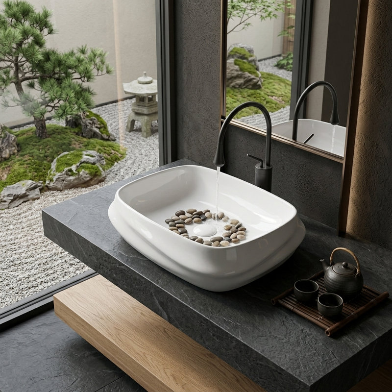 Lavabo vasque rectangulaire Life Sky de 23,6 x 16,9 po: conception en relief texturé en 3D et sans robinet - lavabo de comptoir blanc brillant pour les hôtels de luxe et les intérieurs modernes