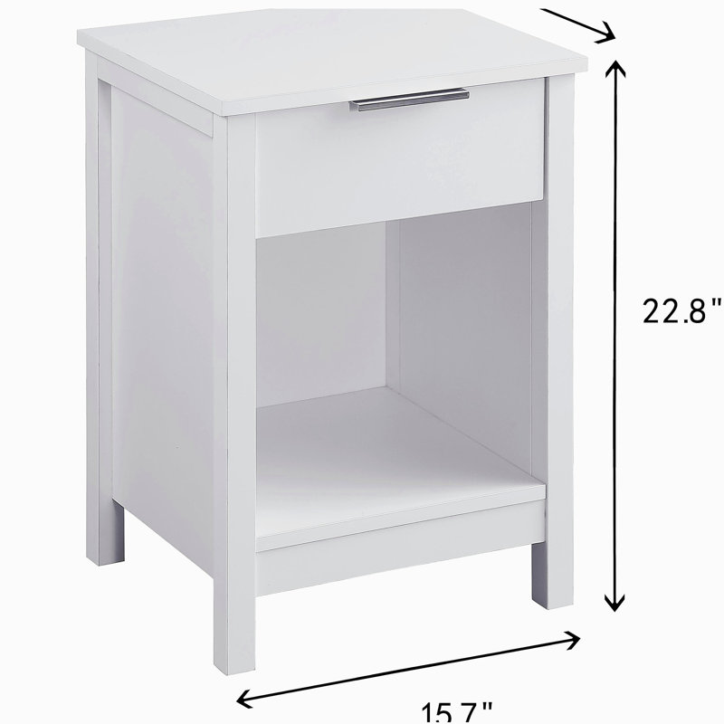 Table de chevet avec tiroir, table de bout à 3 niveaux avec tiroir de rangement et tablette, Blanc