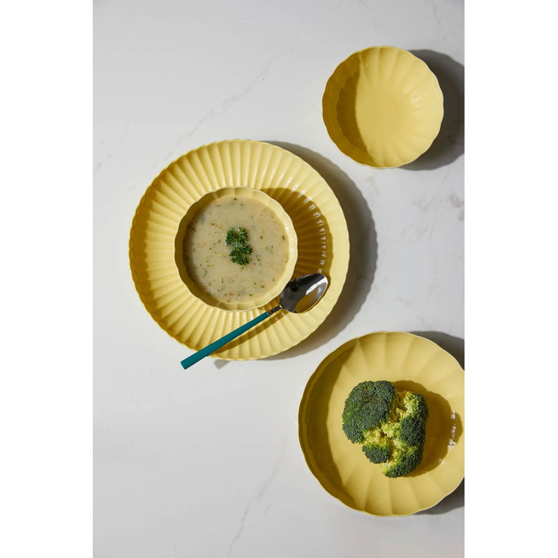 Elegant 24-Piece Dinner Set, 100% Porcelain, Yellow | Includes 6 Service Plates (10.6 x 10.6 in), 6 Plates (8.3 x 8.3 in), 6 Deep Plates (7.5 x 7.5 in), 6 Bowls (5.1 in) | Dishwasher & Microwave Safe, Perfect for Stylish Dining