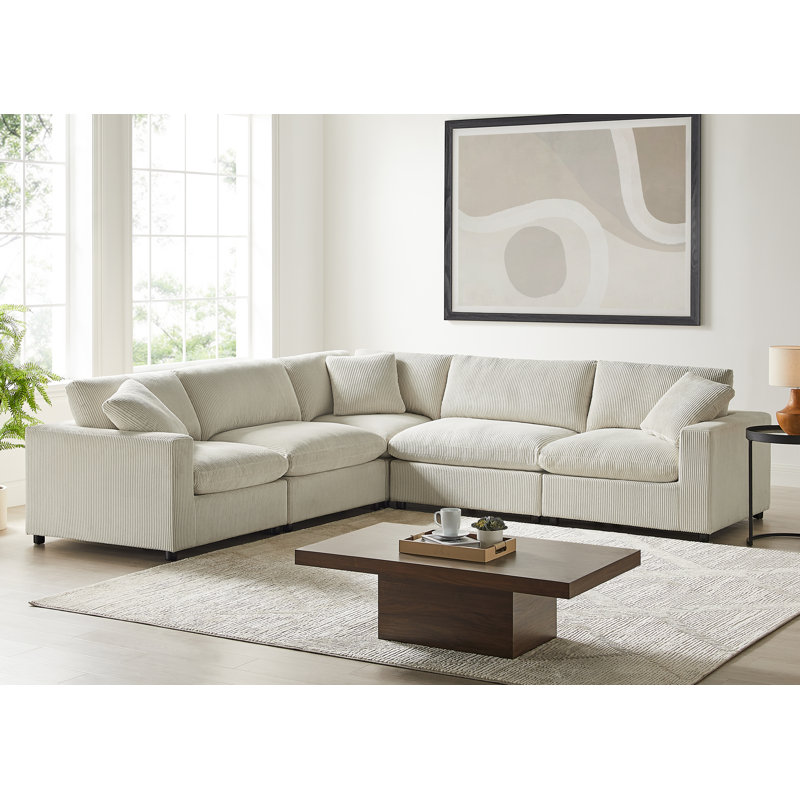 Vinessa Modular 5-Piece Sectional, Beige Corduroy