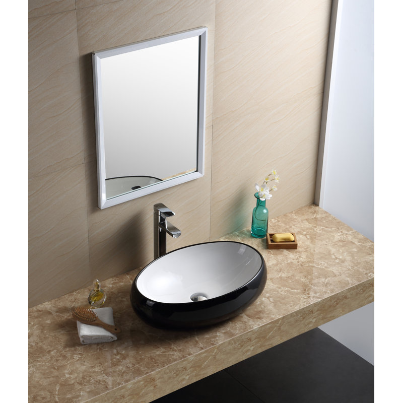 Modern Vitreous China Oval Vessel Bathroom Sink