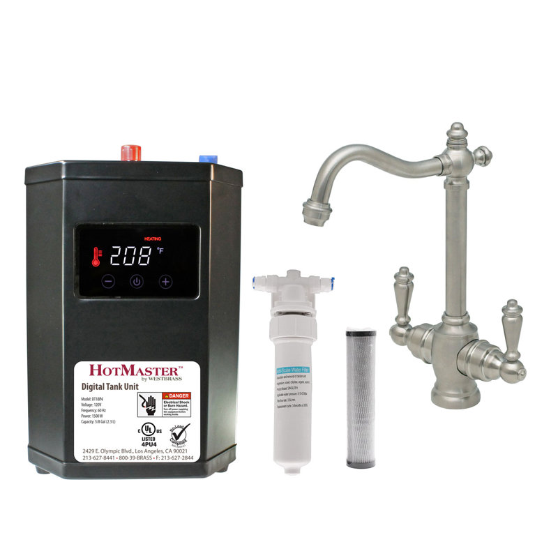 Victorian 9" 2-Handle Hot and Cold Water Dispenser Faucet with Heating Tank and Filter System, Stainless Steel