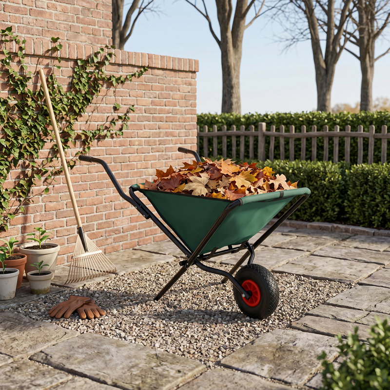 Brouette de jardin pliable à une roue, capacité de charge de 36 kg, pour jardinage extérieur et pelouse.