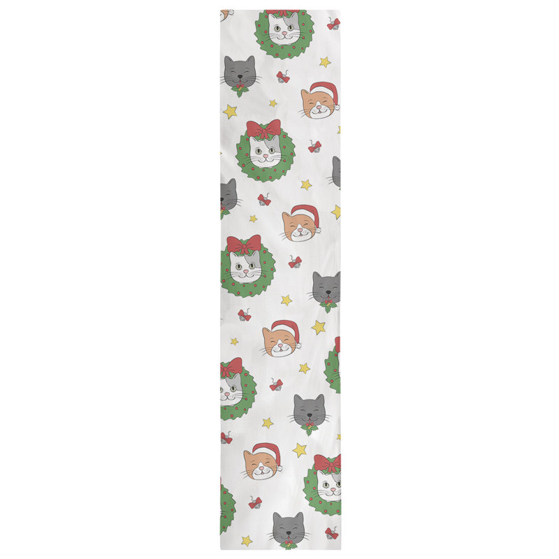 Chemin de table christmase hol christmas chats, L 90 po x l 16 po, Brun / Rouge / Vert, Mélange de coton