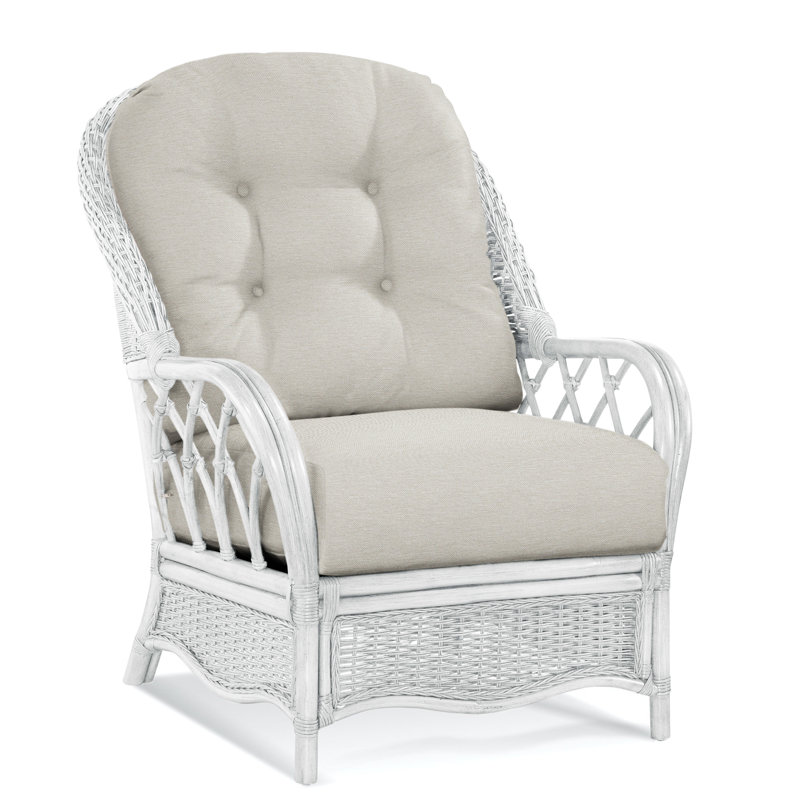 Chaise avec accoudoirs en rotin Everglade, Blanc givré, Tissu performance blanc 0851-94