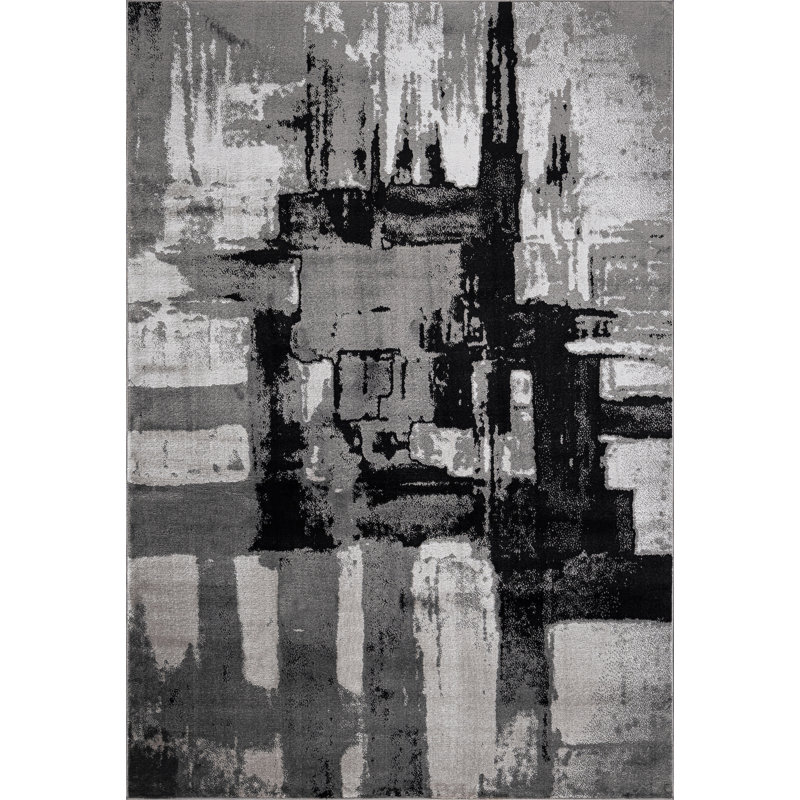Abstract Area Rug, Rectangle 200 x 290 cm, Black