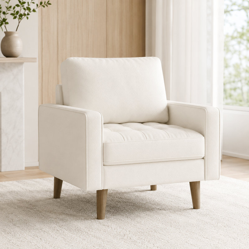 Statura 32" Mid-Century Square Arm Accent Chair, Sofa Chair, White, White