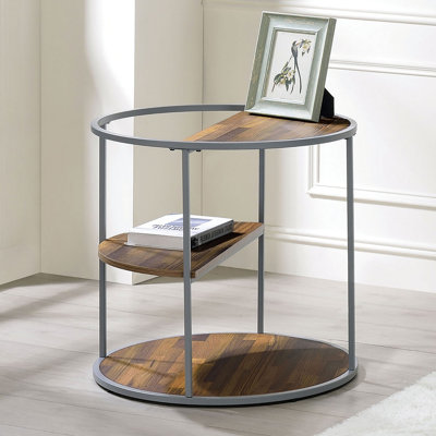 Table de bout de style industriel unique à 1 demi-tablette avec trois tablettes et cadre thermolaqué - non incluse