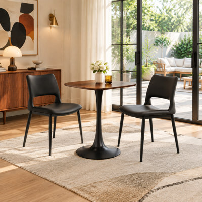 Modern Metal Leg Bistro Dining Table Set with Faux Leather Chairs