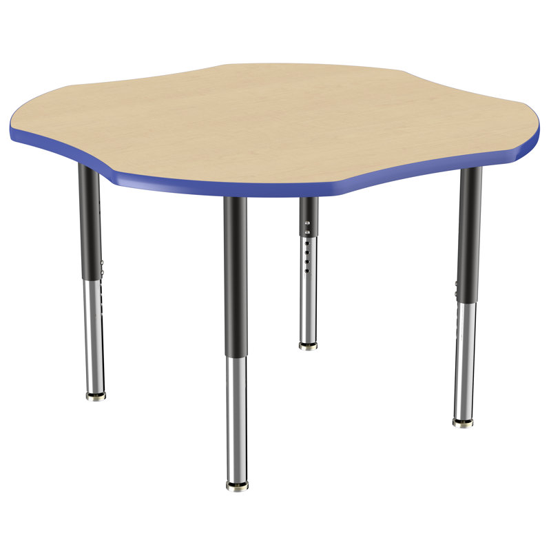 Table d'activité en T 48 po x 48 po avec moulures en T et pieds réglables, Érable / bleu / noir, Super