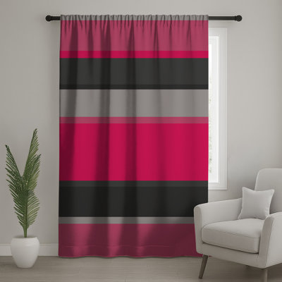 Pink Gray Black Stripes Window Curtains, Stripes Sheer & Blockout Curtains - 1 Panel