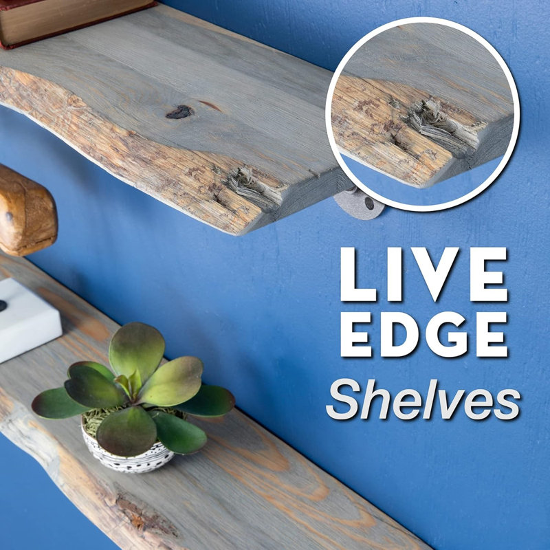 Tablette en bois Live Edge avec supports de tuyaux industriels - Tablette flottante fabriquée à la main pour le mur - Motifs de grain uniques et supports en acier - Décoration intérieure robuste et élégante