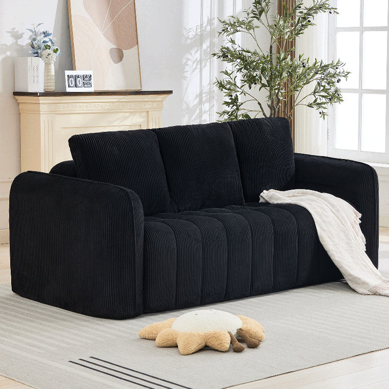 Canapé surdimensionné en velours côtelé désossé avec accoudoirs larges et capitonnés, H 32,3 po x l 82,7 po x P 39,8 po, 3