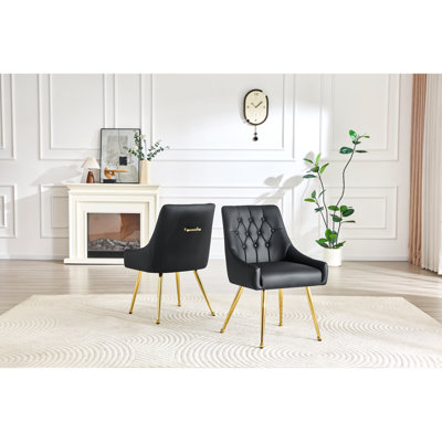 Ensemble de 2 chaises de salle à manger capitonnées, pieds en métal et cuir PU