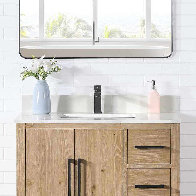 Arbios 36"  Quartz Single Vanity Top with Sink Faucet Holes, Single
