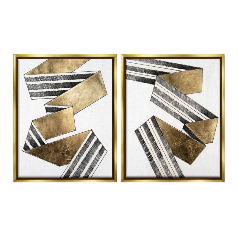 "Cascading Ribbon" par Vanna Lam, 2 pièces sur toile, Cadre flottant métallique doré, H 21 po x l 17 po