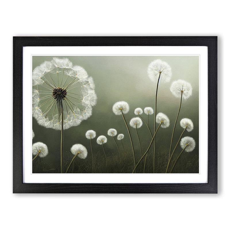 Hopeful Dandelion Flowers - Single Picture Frame Print, 46cm H x 64cm W x 2cm D, Black